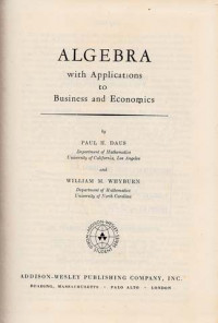 Algebra: With Applications to Business and Economics