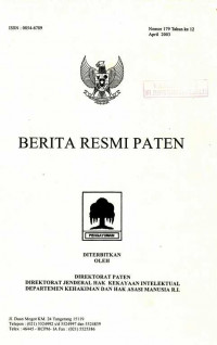 Berita Resmi Paten Nomor 179 Tahun ke 12 April 2003