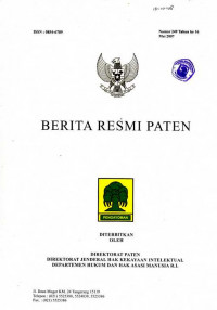 Berita Resmi Paten Nomor 249 Tahun ke 16 Mei 2007