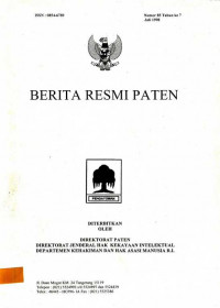 Berita Resmi Paten Nomor 85 Tahun ke 7 Juli 1998