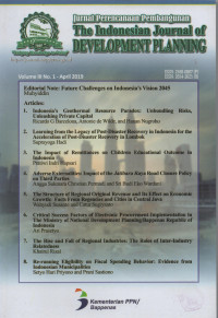 Jurnal Perencanaan Pembangunan: The Indonesian Journal of Development Planning 8 Artikel Vol. III No. 1 - April 2019