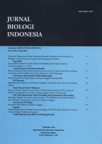 Jurnal Biologi Indonesia. 15 artikel  Vol. 10, No.1 Juni 2014