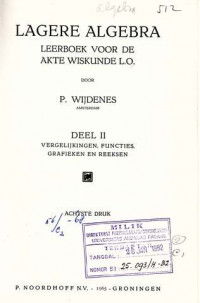 Lagere Algebra  Leerboek Voor De Akte Wiskunde L.O