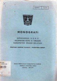 Monografi Kenagarian duku Kecamatan Koto XI Tarusan Kabupaten Pesisir Selatan Propinsi Daerah Tingkat I Sumatera Barat