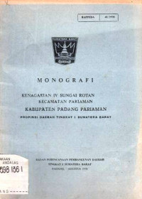 Monografi Kenagarian IV Sungai Rotan Kecamatan Pariaman Kabupaten Padang Pariaman Propinsi Daerah Tingkat I Sumatera Barat