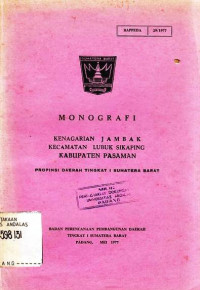 Monografi Kenagarian Jambak Kecamatan Lubuk Sikaping Kabupaten Pasaman Propinsi Daerah Tingkat I Sumatera Barat