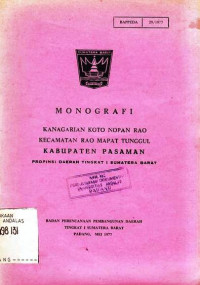 Monografi Kenagarian Koto Nopoan Rao Kecamatan RAo Mapat Tunggul Kabupaten Pasaman Propinsi Daerah Tingkat I Sumatera Barat