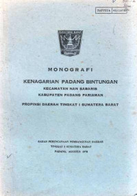 Monografi Kenagarian Padang Bintungan Kecamatan Nan Sabaris Kabupaten Padang Pariaman Propinsi Daerah Tingkat I Sumatera Barat