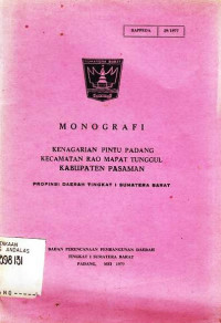 Monografi Kenagarian Pintu Padang Kecamatan Rao Mapat Tunggal Kabupaten Pasaman Propinsi Daerah Tingkat I Sumatera Barat