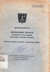 Monografi Kenagarian Tapakis Kecamatan Nan Sabaris Kabupaten Padang Pariaman Propinsi Daerah Tingkat I Sumatera Barat