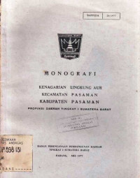 Monografi Kenagarian Lingkung Aur Kecamatan Pasaman Kabupaten Pasaman Propinsi Daearah Tingkat I Sumatera Barat