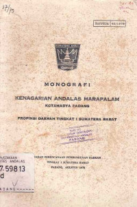 Monografi Kenagarian Andalas Marapalam Kotamadya Padang Propinsi Daerah Tingkat I Sumatera Barat