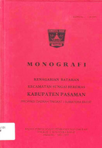 Monografi Kenagarian Batahan Kecamatan Sungai Beremas Kabupaten Pasaman Propinsi Daerah Tingkat I Sumatera Barat