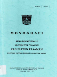 Monografi Kenagarian Kinali Kecamatan Pasaman Kabupaten Pasaman Propinsi Daerah Tingkat I Sumatera Barat