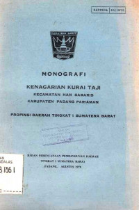 Monografi Kenagarian Kurai Taji Kecamatan Nan Sabaris Kabupaten Daerah Padang Pariaman Propinsi Daearah Tingkat I Sumatera Barat