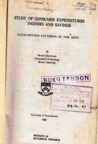 Study of consumer expenditures incomes and savings  Consumption patterns of the aged