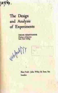 The Design And Analysis Of Experiments