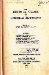 The Design and Analysis of Industrial Experiments