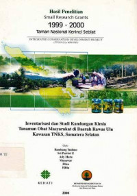 Hasil Penelitian Small Research Grants 1999-2001 Taman Nasional Kerinci Seblat, Inventaris dan Studi Kandungan Kimia Tanaman Obat Masyarakat di Daerah Rawas Ulu Kawasan TNKS, Sumatera Selatan