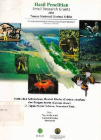 Hasil Penelitian Small Research Grants 2002 Taman Nasional Kerinci Seblat, Status dan Keberadaan Mentok Rimba (Cairina Scutulata) dan Bangau Storm (Ciconia Stormi) Di Tapan Pesisir Selatan, Sumatera Barat