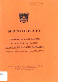 Monografi Kenagarian Pauh Kambar Kecamatan Nan Sabaris Kabupaten Padang Pariaman Propinsi Daerah Tingkat I Sumatera Barat