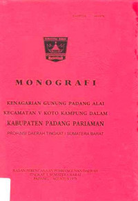 Monografi Kenagarian Gunung Padang Alai Kecamatan V Koto Kampung Dalam Kabupaten Padang Pariaman Propinsi Daerah Tingkat I Sumatera Barat