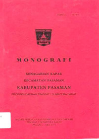 Monografi Kenagarian Kapar Kecamatan Pasaman Kabupaten Pasaman Propinsi Daerah Tingkat I Sumatera Barat