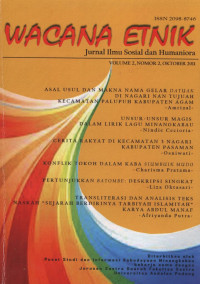 Wacana Etnik Jurnal Ilmu Sosial dan Humaniora 6 artikel Vol. 2 No. 2, Oktober 2010